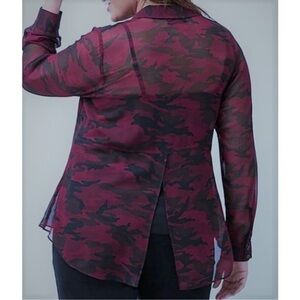 Lane Bryant Sheer Camo Burgundy Blouse Size 18/20